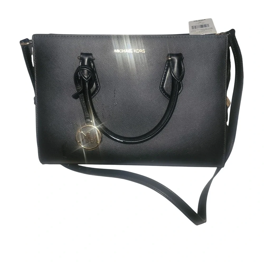 Michael Kors NEW Sheila Black‎ Saffiano Leather Satchel Handbag Strap designer